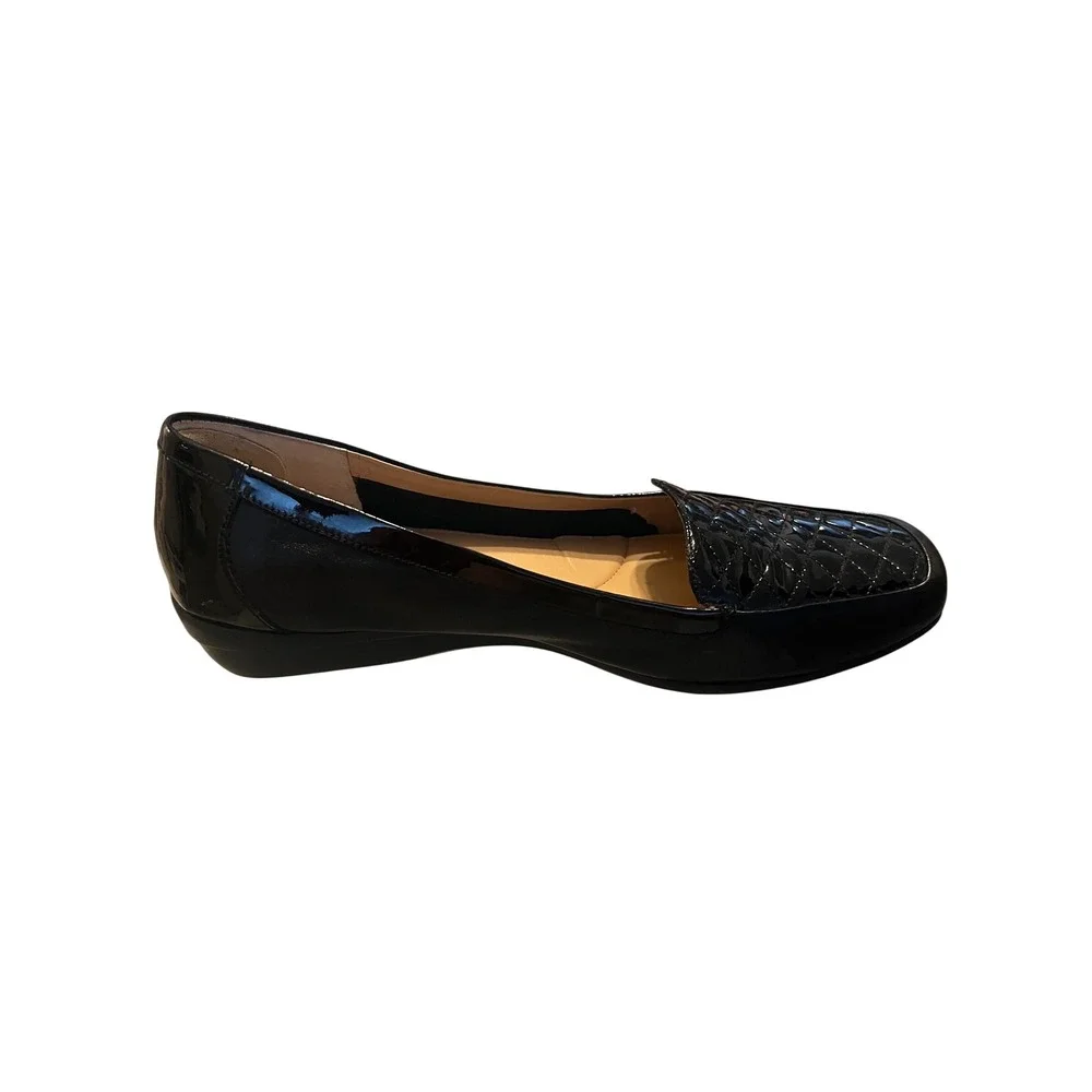Easy Spirit ESJESSA Womens Black Leather Quilted‎ Patent Square Toe Loafers 9 M